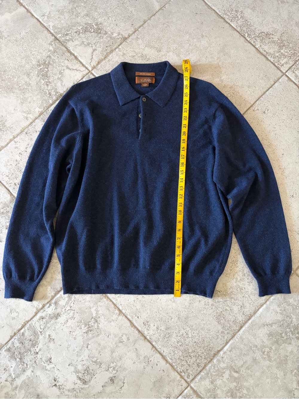 100% Cashmere Tasso Elba Navy Blue V-Neck Polo Sweater